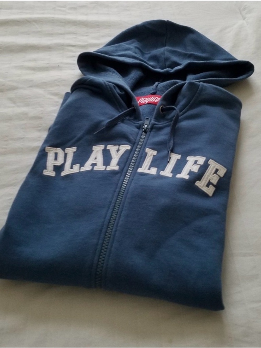 Men's Blue Benetton Playlife Logo Hoodie from Italy